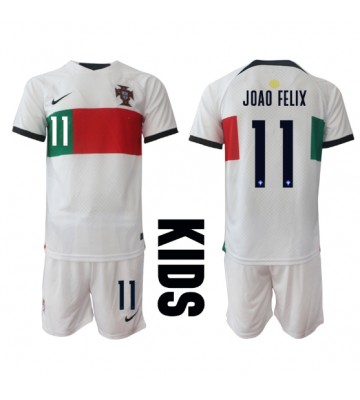 Portugal Joao Felix #11 Borta Kläder Barn VM 2022 Kortärmad (+ Korta byxor)